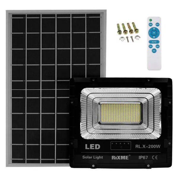 Led Αδιάβροχος Ηλιακός Προβολέας 200W 20480LM με Πάνελ και Τηλεχειριστήριο Rixme RL.X-200W