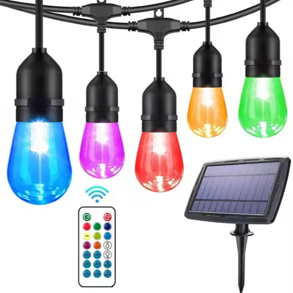 Ηλιακή Αδιάβροχη Γιρλάντα Εξωτερικού Χώρου Με 16 led λάμπες 15m και τηλεχειριστήριο RZ-169 Λευκό και RGB φωτισμός 10 προγράμματα