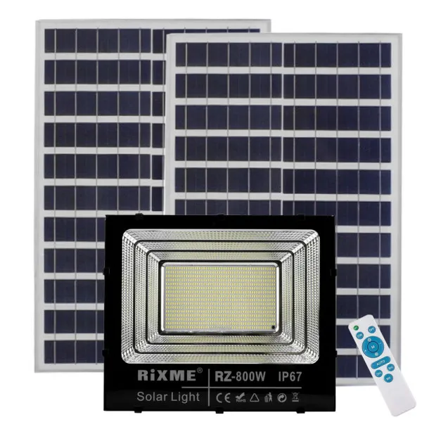 Led Αδιάβροχος Ηλιακός Προβολέας 800W 64000LM με 2 Πάνελ και Τηλεχειριστήριο Rixme RZ-800W