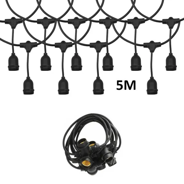 Αδιάβροχη Γιρλάντα Φωτισμού Εξωτερικού Χώρου 5 Μέτρα με 10 Ντουί E27 RZ.DC-5M10D Μαύρη