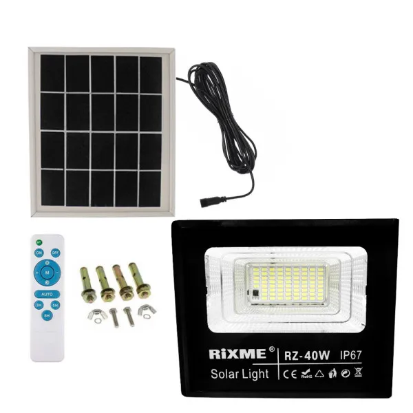 Led Αδιάβροχος Ηλιακός Προβολέας 40W 5600LM με Πάνελ και Τηλεχειριστήριο Rixme RZSL-8200