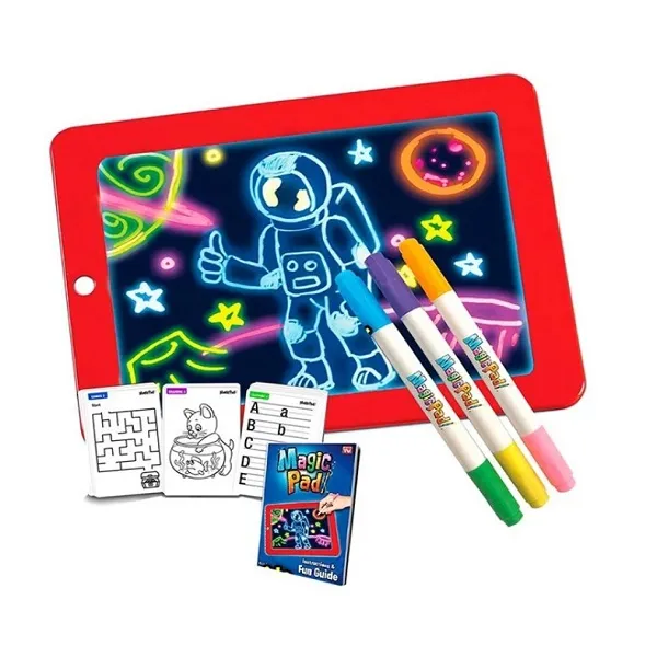 Φορητό Τάμπλετ Ζωγραφικής - Magic Sketchpad Με Φωσφορίζοντα Χρώματα, 30 Στένσιλ & 3 Διπλούς Μαρκαδόρους - Κόκκινο SN23521-94