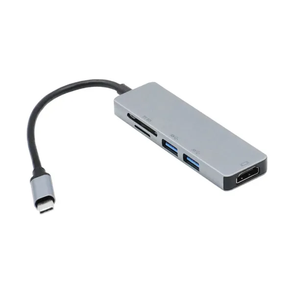 Μετατροπέας 5 σε 1 Type-C σε HDMI με 2 Θύρες USB-A OTG και Αναγνώστη Καρτών TF/SD TC-18 Ασημί
