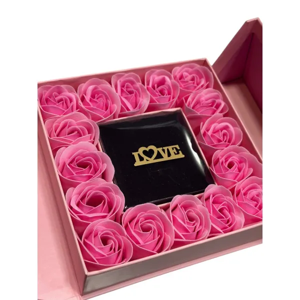 Τεχνητά Ροζ Τριαντάφυλλα με Κουτί για Δαχτυλίδι Αγ Βαλεντίνου 84701 Ροζ