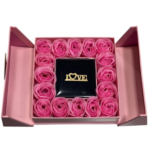 Τεχνητά Ροζ Τριαντάφυλλα με Κουτί για Δαχτυλίδι Αγ Βαλεντίνου 84701 Ροζ