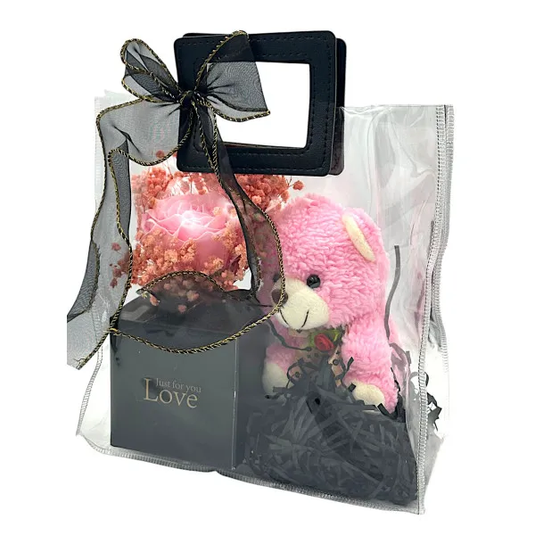 Τεχνητό Κόκκινο Τριαντάφυλλο με Κουτί για Δαχτυλίδι και Αρκουδάκι Ροζ 3114-3