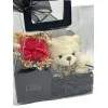 Τεχνητό Κόκκινο Τριαντάφυλλο σε τσαντάκι με Κουτί για Δαχτυλίδι και Αρκουδάκι 3114-3 Λευκό