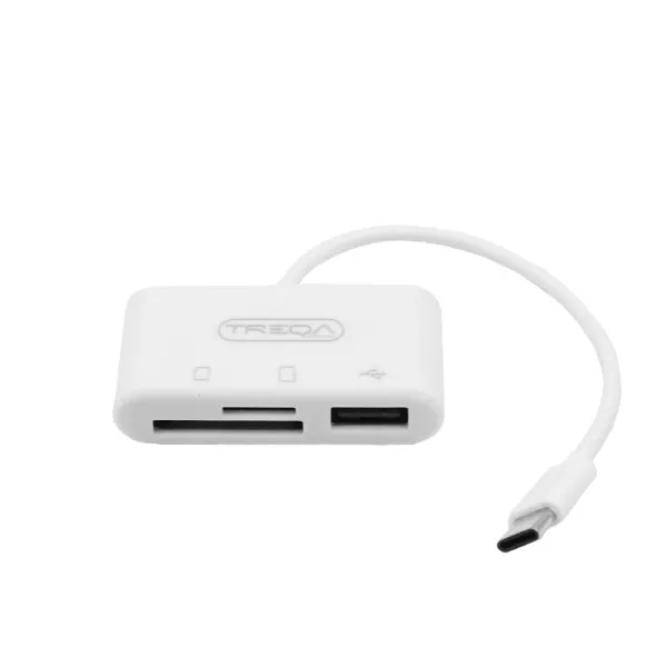 USB Hub OTG και Αναγνώστης Καρτών TF/SD με Βύσμα USB Type-C Treqa USB-5-TC Λευκό