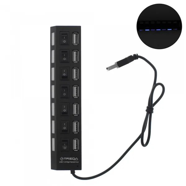 USB Hub 3.0 με 7 Θύρες USB-A και διακόπτες Treqa USB-7 Μαύρο