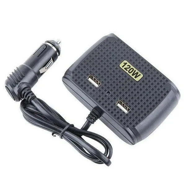 Φορτιστής αντάπτορας αυτοκινήτου με 3 εξόδους και USB 120W 12V/24V 2 θύρες USB w06386