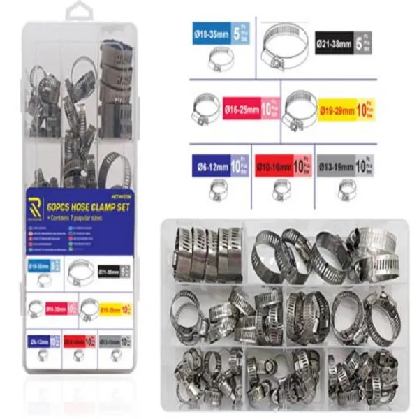 Σφιγκτήρες σωλήνων με ρυθμιζόμενο εύρος 10-38 mm 7 μεγέθη 60τμχ w15394