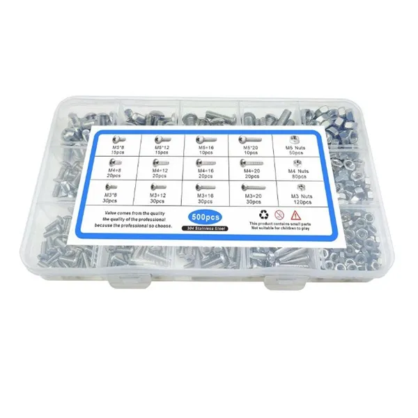 Σετ βίδες allen με παξιμάδια σε 12 διαφορετικά μεγέθη 500 τεμαχίων M3-M4-M5 W16943-1