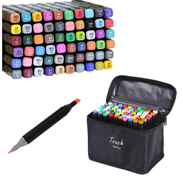 Σετ μαρκαδόροι Ζωγραφικής αλκοόλης διπλής απόληξης με βαλιτσάκι μεταφοράς 60 χρώματα 222-60
