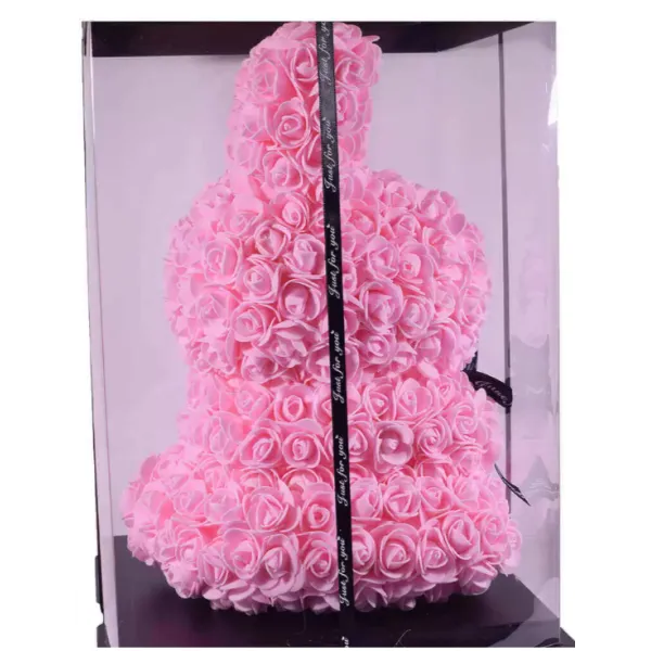 Λαγουδάκι από Τεχνητά Τριαντάφυλλα 40 cm σε κουτί δώρου Αγίου Βαλεντίνου 98196 Ροζ