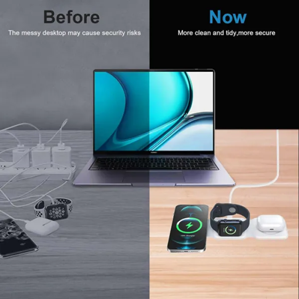 Ασύρματη βάση φόρτισης πολλαπλών λειτουργιών 3 σε 1 Magnetic Wireless Charger  WXC001 Λευκό