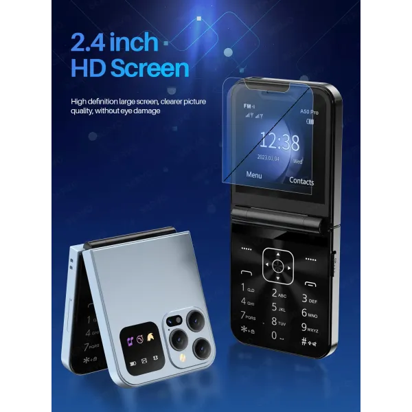 Αναδιπλούμενο Κινητό Τηλέφωνο 2.4” με 2 sim με Ελληνικό μενού I15Pro Ροζ