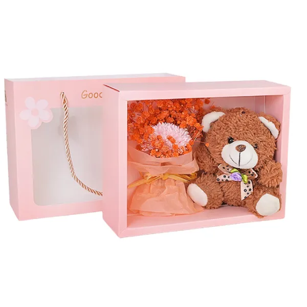 Κουτί Δώρου με Τεχνητό Τριαντάφυλλο και Αρκουδάκι 3084 Καφέ