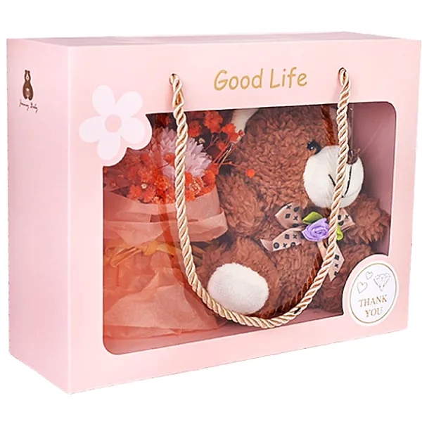 Κουτί Δώρου με Τεχνητό Τριαντάφυλλο και Αρκουδάκι 3084 Καφέ