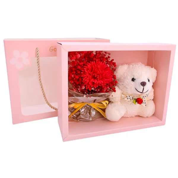 Κουτί Δώρου με Τεχνητό Τριαντάφυλλο και Αρκουδάκι 3084 Λευκό