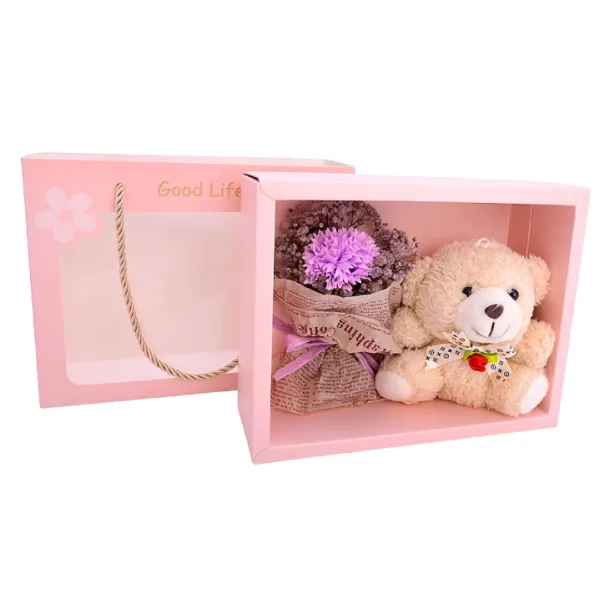 Κουτί Δώρου με Τεχνητό Τριαντάφυλλο και Αρκουδάκι 3084 Μπέζ