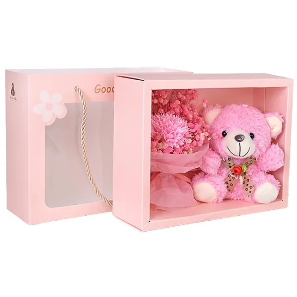 Κουτί Δώρου με Τεχνητό Τριαντάφυλλο και Αρκουδάκι 3084 Ρόζ