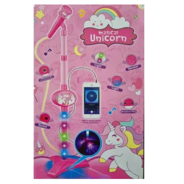 Magical Unicorn Παιδικό μικρόφωνο καραόκε με ρυθμιζόμενη βάση & φωτισμό LED 5369A Ροζ