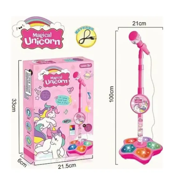 Magical Unicorn Παιδικό μικρόφωνο καραόκε με ρυθμιζόμενη βάση & φωτισμό LED 5369A Ροζ
