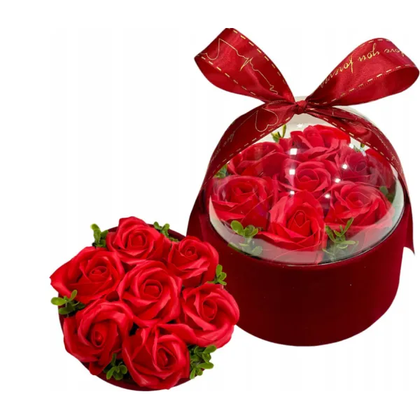 Μπουκέτο Τεχνητό Κόκκινο Τριαντάφυλλο με Κουτί Δώρο Αγ Βαλεντίνου 84703 Κόκκινο