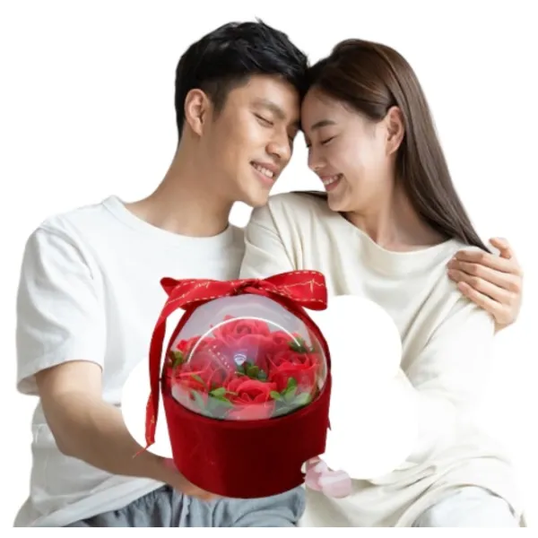 Μπουκέτο Τεχνητό Κόκκινο Τριαντάφυλλο με Κουτί Δώρο Αγ Βαλεντίνου 84703 Κόκκινο