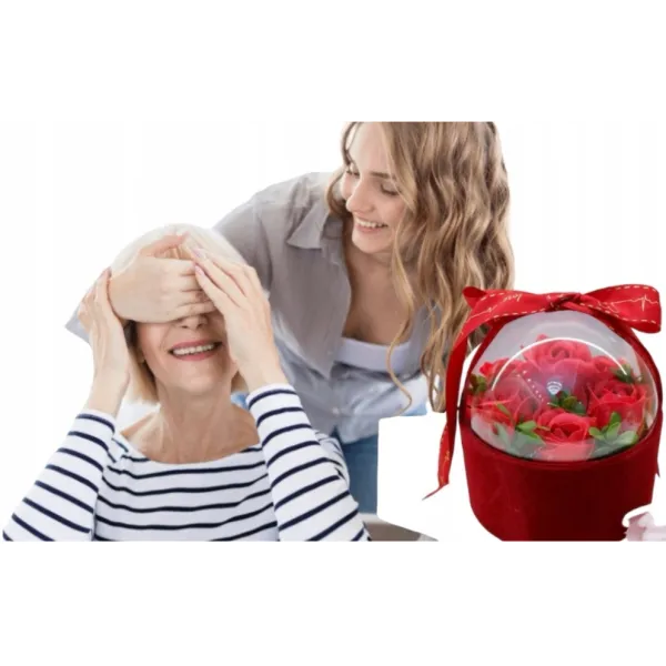 Μπουκέτο Τεχνητό Κόκκινο Τριαντάφυλλο με Κουτί Δώρο Αγ Βαλεντίνου 84703 Κόκκινο