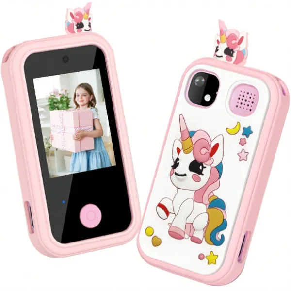 Παιδικό έξυπνο τηλέφωνο οθόνη αφής HD διπλής κάμερας Unicorn ψηφιακή βιντεοκάμερα HD με προστατευτικό Unicorn κάλυμμα σιλικόνης +6  B01-UNI Ροζ