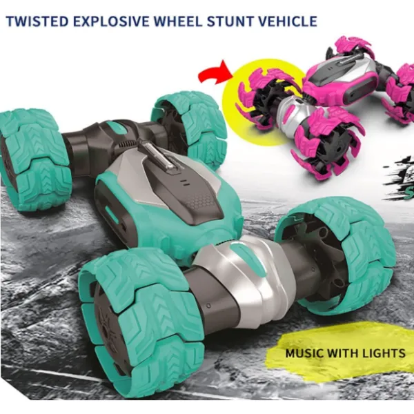 Stunt Motion Twisted RC Car, 2,4 GHz Τηλεχειριστήριο αναρριχητικό αυτοκίνητο 4WD παραμόρφωση με Music Dance Light Διπλής Όψης ZJ001A Ροζ